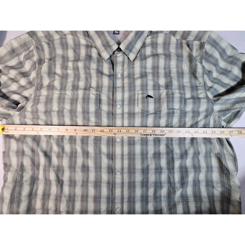 Simms Fishing Products Mens 3XL Plaid Long Sleeve Snap Button Fishing Shirt Grey - Picture 6 of 11